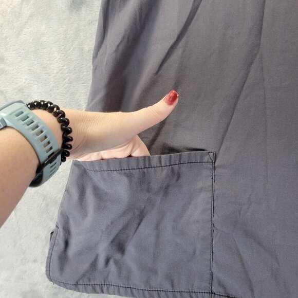 Code Happy Womens M Scrub Top Gray Short Sleeve Pockets Workwear Nursing Medical - Picture 3 of 13